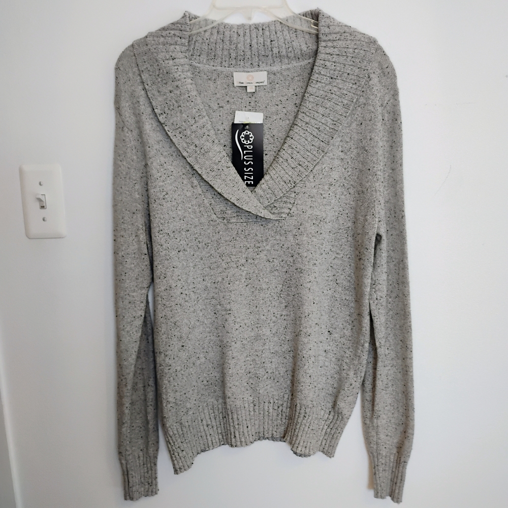 Speckled Grey Woman's Plus 1X  Shawl-Collar Turtleneck Sweater NWT